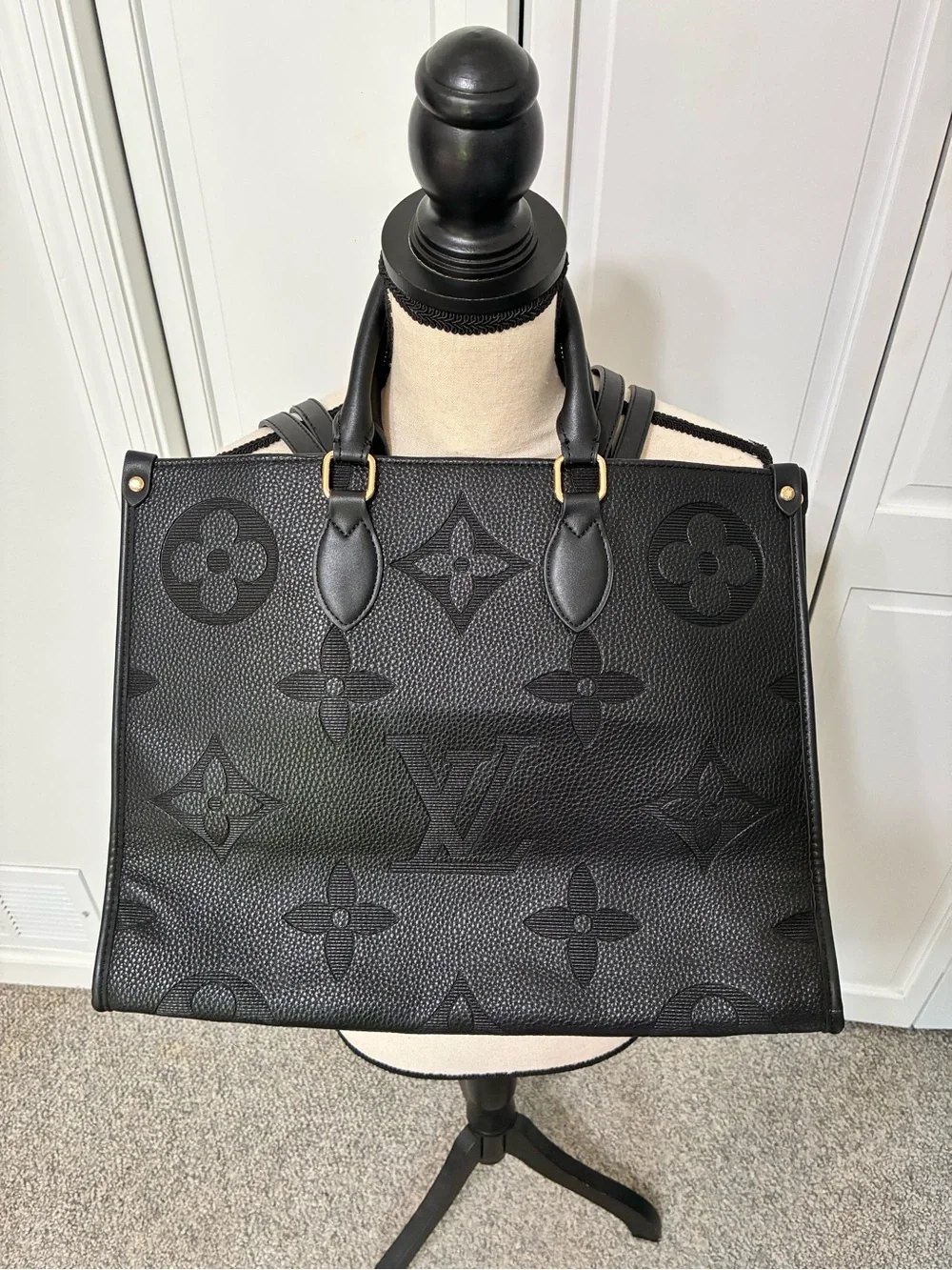 Black Monogram LV Embossed Messenger Tote